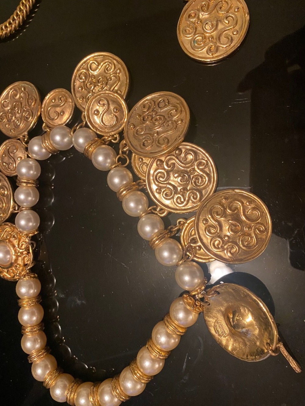 Medallion coin charm adjustable statement belt / choker  necklace